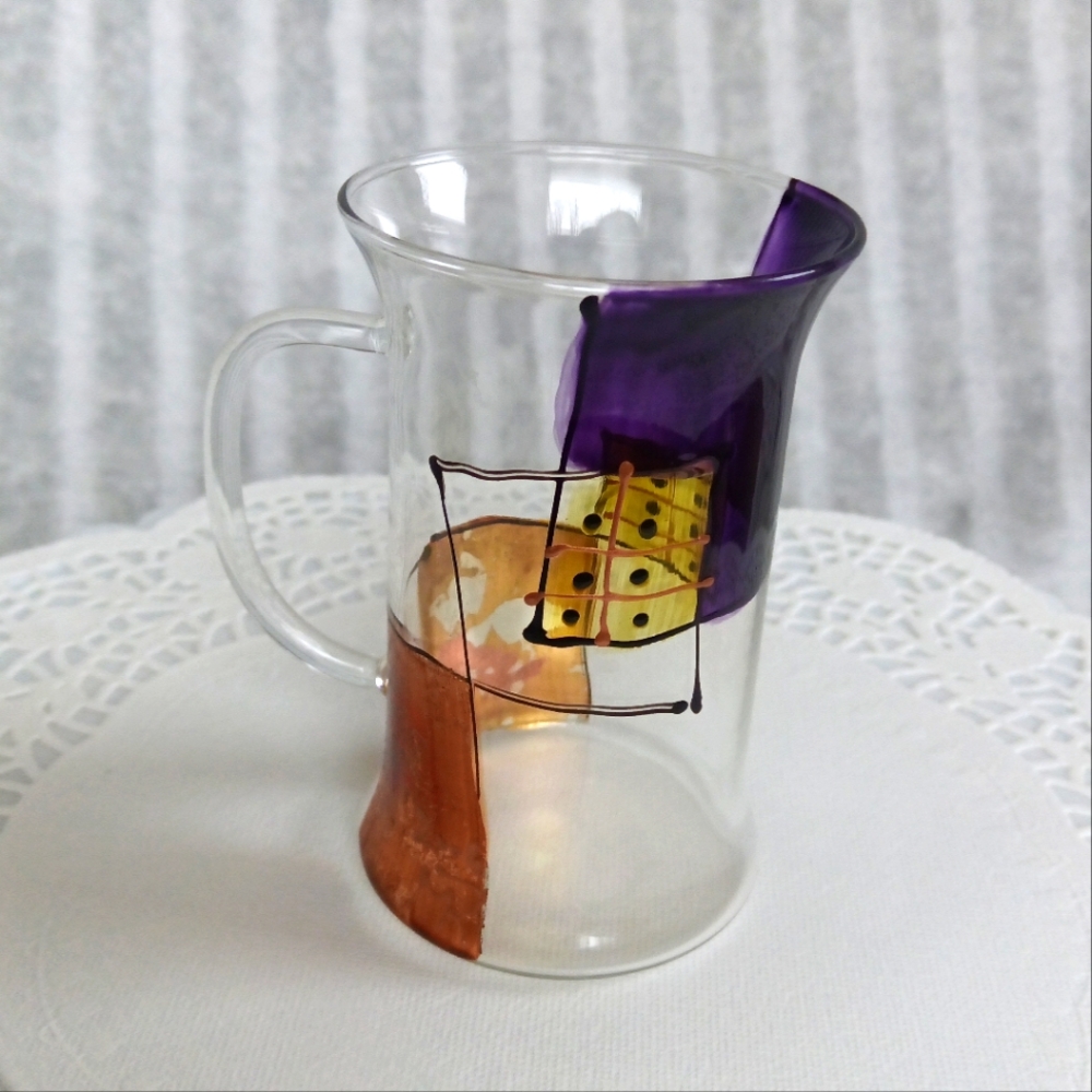 Vintage 4x Irish Coffee Glass Tumblers Hand-Painted Purple & Metallic Gold - Picture 5 of 17